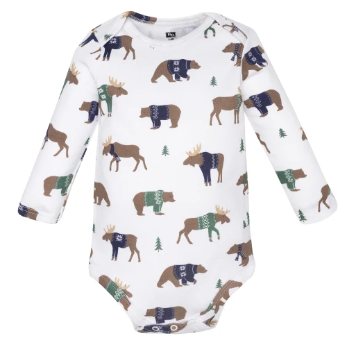 Hudson Baby Infant Boys Cotton Long-Sleeve Bodysuits 5-Pack, Moose Bear Sweater