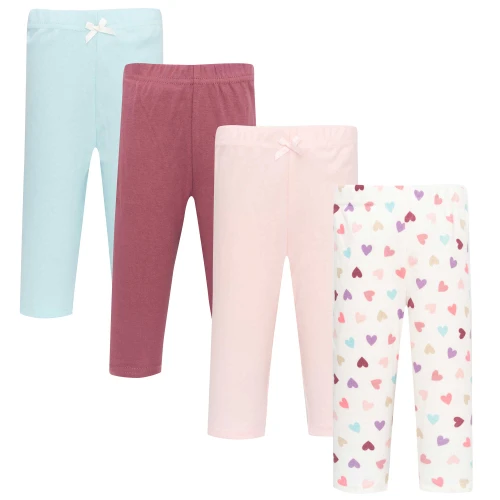 Hudson Baby Unisex Baby Cotton Pants and Leggings 4-Pack, Heart Confetti