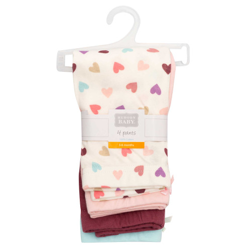 Hudson Baby Unisex Baby Cotton Pants and Leggings 4-Pack, Heart Confetti