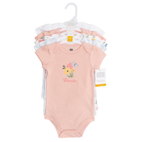 Hudson Baby Infant Girls Cotton Bodysuits 5-Pack, Soft Butterfly Floral Bonita