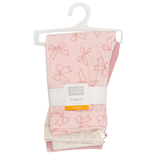 Hudson Baby Unisex Baby Cotton Pants and Leggings 4-Pack, Pink Bow Basic