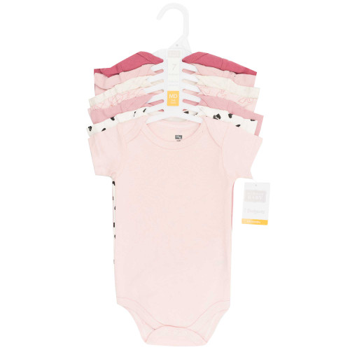 Hudson Baby Infant Girls Cotton Bodysuits 7-Pack, Pink Bow Basic