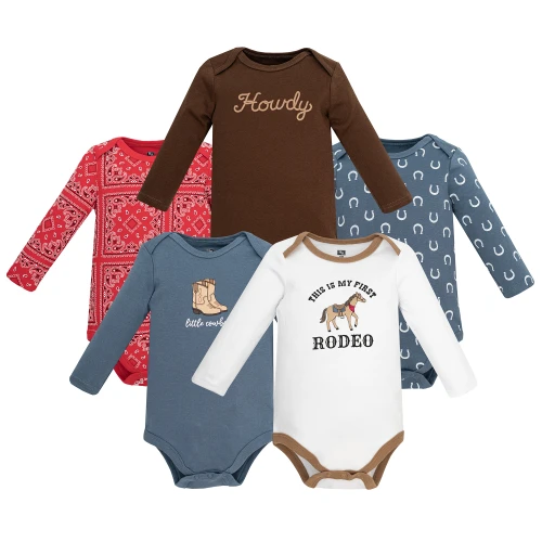 Hudson Baby Infant Boys Cotton Long-Sleeve Bodysuits 5-Pack, First Rodeo