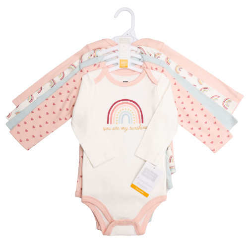 Hudson Baby Infant Girls Cotton Long-Sleeve Bodysuits 5-Pack, Soft Rainbow