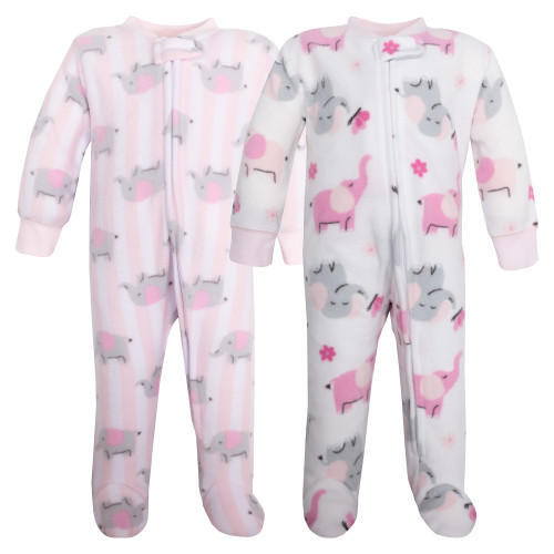 Hudson Baby Infant Girls Fleece Sleep and Play 2-Pack, Elephant Butterfly