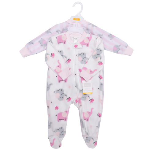 Hudson Baby Infant Girls Fleece Sleep and Play 2-Pack, Elephant Butterfly
