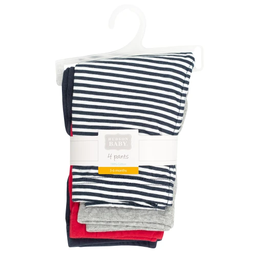 Hudson Baby Unisex Baby Cotton Pants and Leggings 4-Pack, Navy Stripe Red
