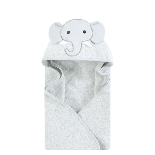 Hudson Baby Unisex Baby Cotton Poly Animal Face Hooded Towel, Classic Elephant