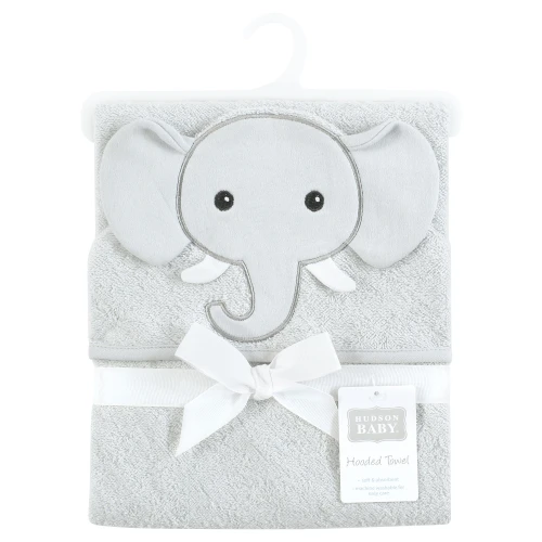 Hudson Baby Unisex Baby Cotton Poly Animal Face Hooded Towel, Classic Elephant