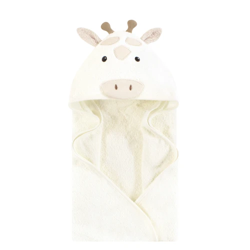 Hudson Baby Unisex Baby Cotton Poly Animal Face Hooded Towel, Beige Giraffe