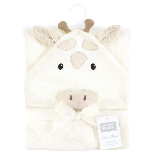 Hudson Baby Unisex Baby Cotton Poly Animal Face Hooded Towel, Beige Giraffe