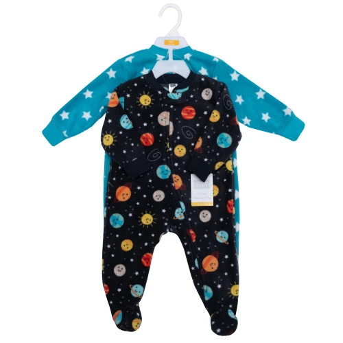 Hudson Baby Infant Boys Fleece Sleep and Play 2-Pack, Happy Planets
