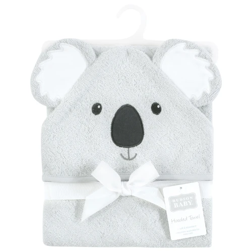 Hudson Baby Unisex Baby Cotton Poly Animal Face Hooded Towel, Classic Koala