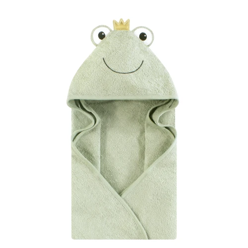 Hudson Baby Unisex Baby Cotton Poly Animal Face Hooded Towel, Prince Frog