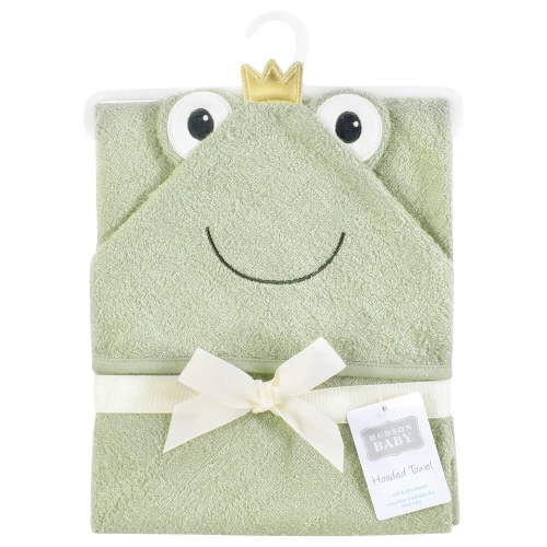 Hudson Baby Unisex Baby Cotton Poly Animal Face Hooded Towel, Prince Frog