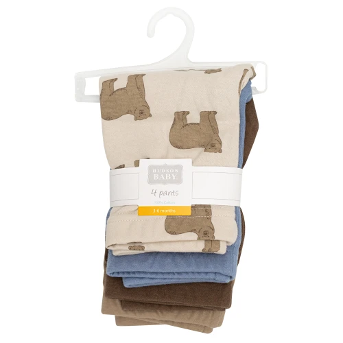 Hudson Baby Unisex Baby Cotton Pants and Leggings 4-Pack, Adventure Bear