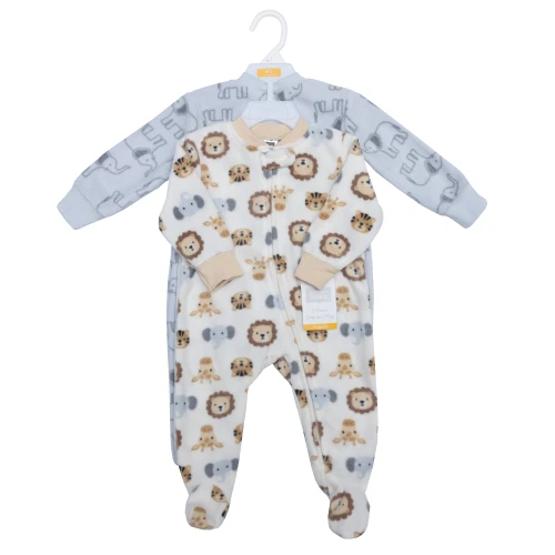 Hudson Baby Infant Boys Fleece Sleep and Play 2-Pack, Happy Little One Safari