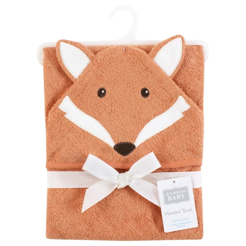 Hudson Baby Unisex Baby Cotton Poly Animal Face Hooded Towel, Classic Fox