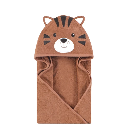 Hudson Baby Unisex Baby Cotton Poly Animal Face Hooded Towel, Brown Tiger