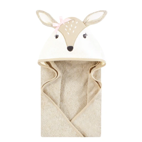 Hudson Baby Unisex Baby Cotton Poly Animal Face Hooded Towel, Classic Fawn