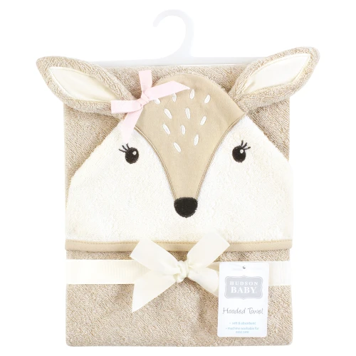 Hudson Baby Unisex Baby Cotton Poly Animal Face Hooded Towel, Classic Fawn