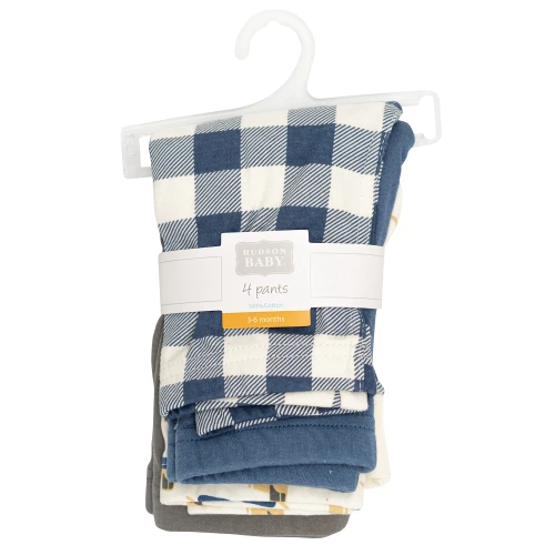 Hudson Baby Unisex Baby Cotton Pants and Leggings 4-Pack, Bulldozer