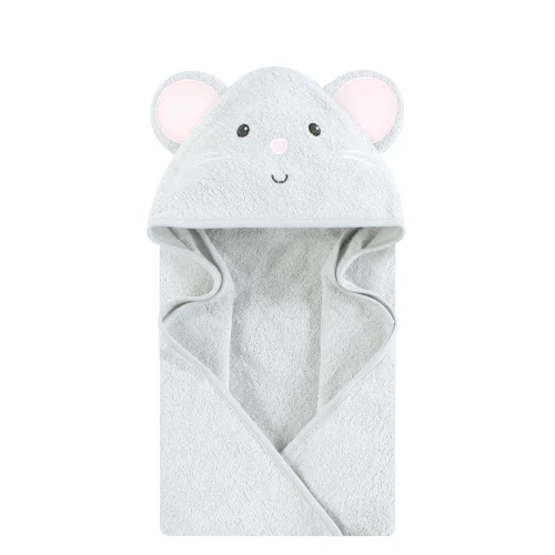Hudson Baby Unisex Baby Cotton Poly Animal Face Hooded Towel, Gray Mouse