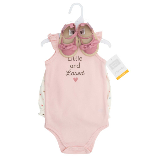 Hudson Baby Unisex Baby Cotton Bodysuit, Shorts and Shoe Set, Soft Confetti Heart