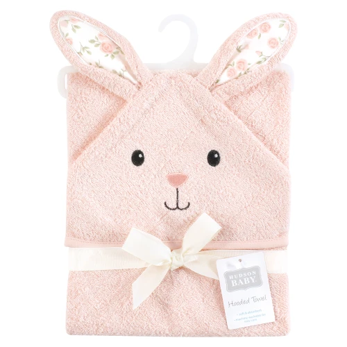 Hudson Baby Unisex Baby Cotton Poly Animal Face Hooded Towel, Rosie Bunny