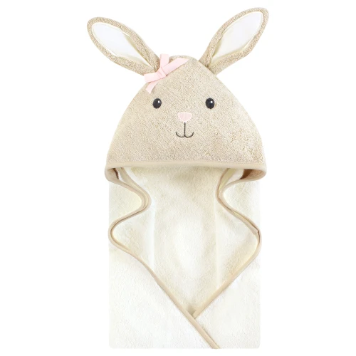Hudson Baby Unisex Baby Cotton Poly Animal Face Hooded Towel, Tan Bunny
