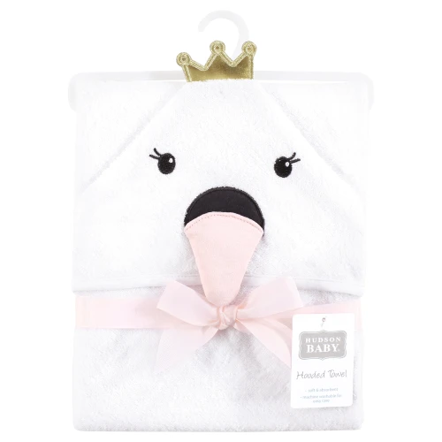 Hudson Baby Unisex Baby Cotton Poly Animal Face Hooded Towel, Classic Swan