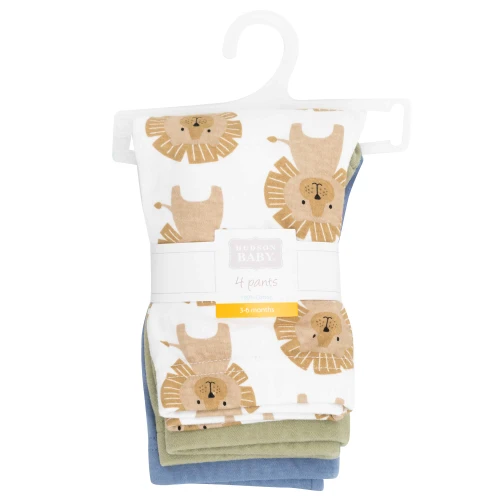 Hudson Baby Unisex Baby Cotton Pants and Leggings 4-Pack, Modern Lion