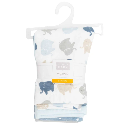 Hudson Baby Unisex Baby Cotton Pants and Leggings 4-Pack, Multi Color Boy Elephant