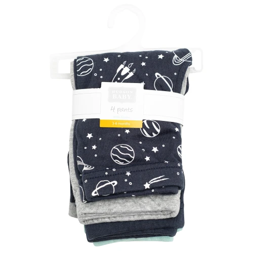 Hudson Baby Infant Boys Cotton Pants and Leggings 4-Pack, Navy Space