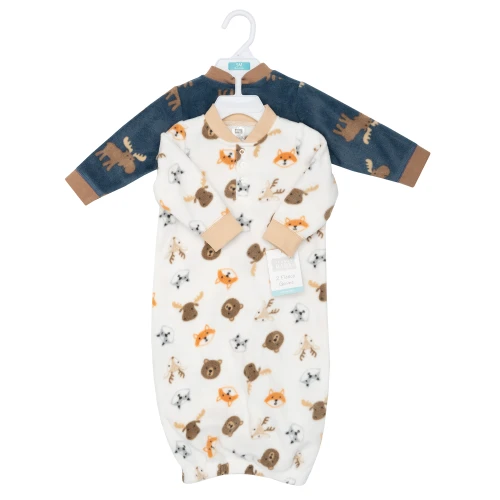 Hudson Baby Unisex Baby Fleece Gowns 2-Pack, Cute Woodland