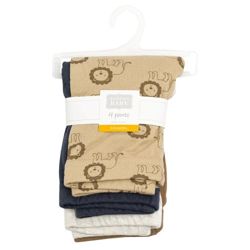 Hudson Baby Infant Boys Cotton Pants and Leggings 4-Pack, Varsity Lion Cub