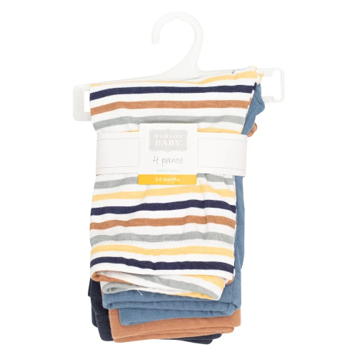 Hudson Baby Unisex Baby Cotton Pants and Leggings 4-Pack, Multi Color Stripe