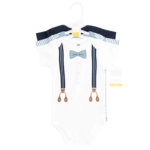 Hudson Baby Infant Boys Cotton Bodysuits 3-Pack, Handsome Blue Bow Tie