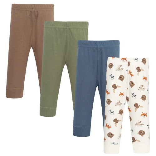 Hudson Baby Unisex Baby Cotton Pants and Leggings 4-Pack, Cute Woodland