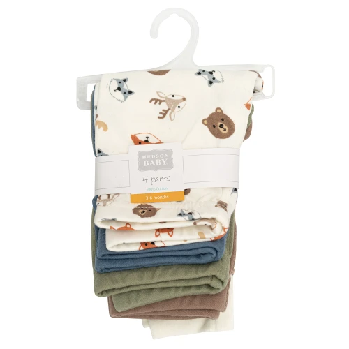Hudson Baby Unisex Baby Cotton Pants and Leggings 4-Pack, Cute Woodland