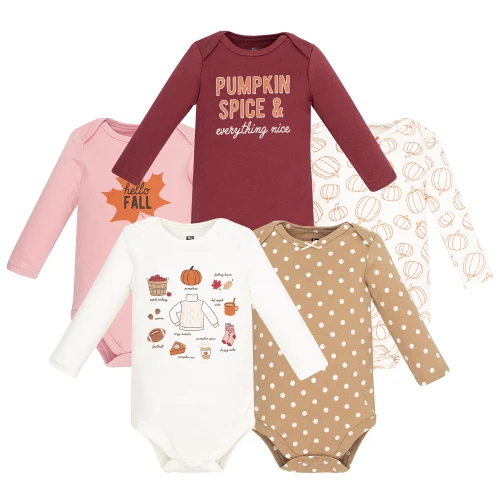 Hudson Baby Unisex Baby Cotton Long-Sleeve Bodysuits 5-Pack, Everything Fall