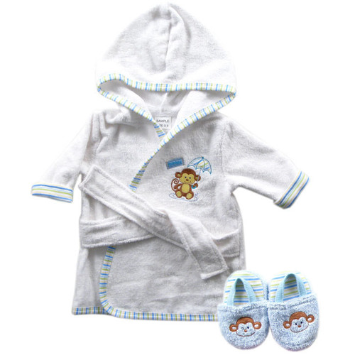 Luvable Friends Boy Bath Robe with Slippers, Blue