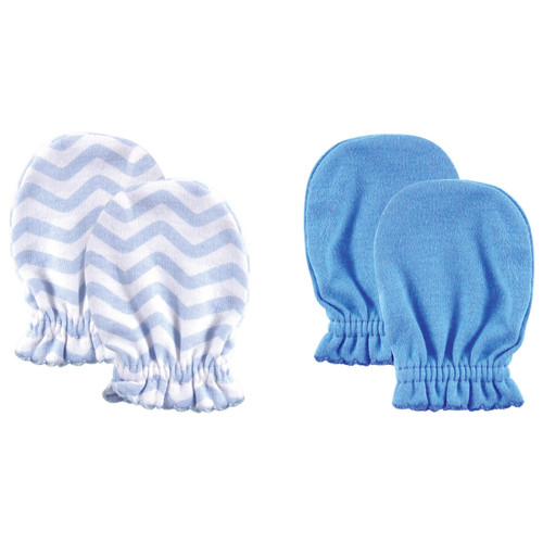 Luvable Friends Boy Scratch Mittens, 2-Pack, Blue Chevron