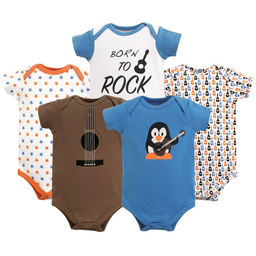 Luvable Friends Boy Bodysuits, 5-Pack, Penguin Guitar