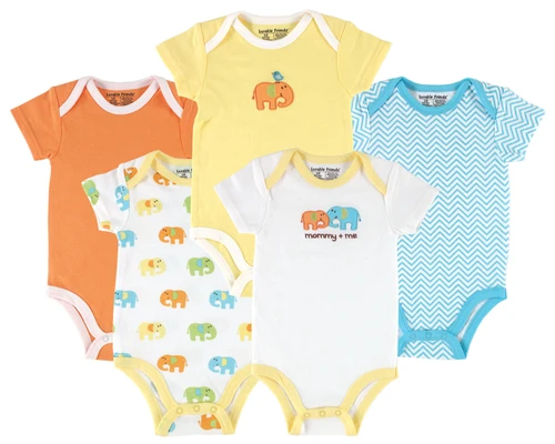 Luvable Friends Cotton Bodysuits, Yellow Elephant