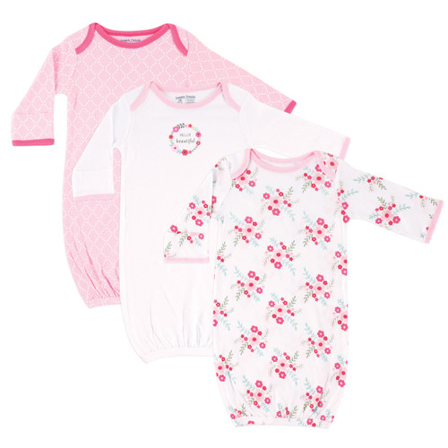 Luvable Friends Girl Sleep Gowns, 3-Pack, Pink Floral