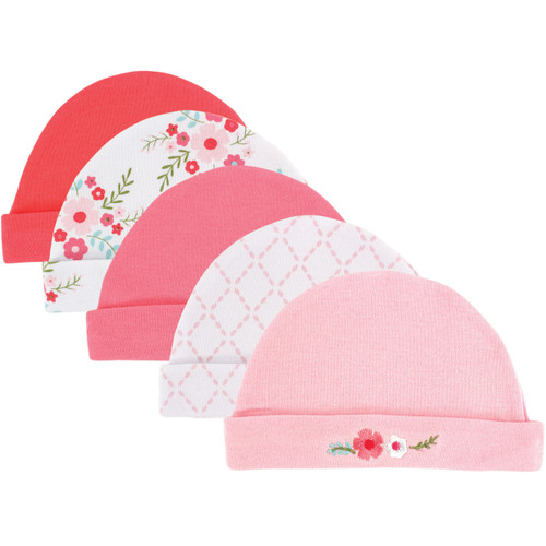 Luvable Friends Girl Caps, 5-Pack, Pink Floral
