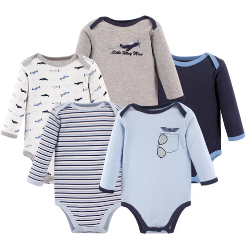 Luvable Friends Cotton Long-Sleeve Bodysuits, Airplane