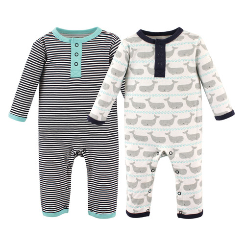 Hudson Baby Boy Union Suits/Coveralls, 2-Pack, Whales