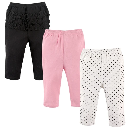 Hudson Baby Cotton Pants and Leggings, Black Hearts